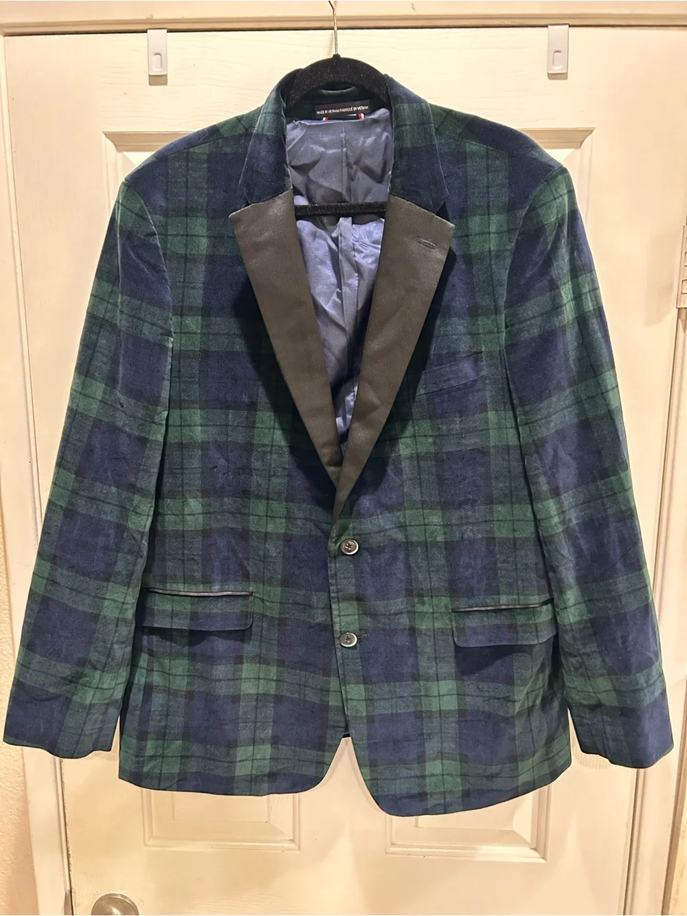 Men's Tartan Green & Blue Plaid Tuxedo Blazer